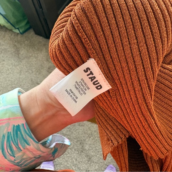 Staud Color Block Shoko Sweater Knit Dress / Cardigan Bronze Ochre Multi Medium - Picture 7 of 7